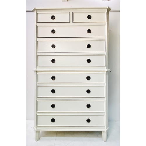 380 - CHEST ON CHEST, Gustavian style with two short over seven long drawers, 165cm x 98cm x 50cm.