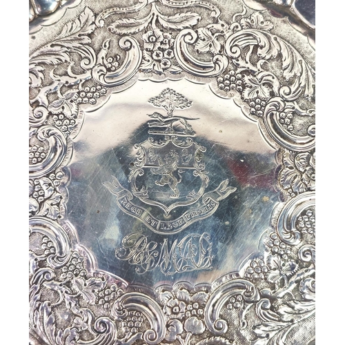 10 - CARD TRAY, silver early Victorian, Dublin 1850, makers mark for William Nolan chased scrollwork deco... 