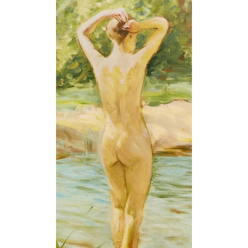 103 - ALEXANDR SHEVCHUK (21st century), 'The Forest Bather', oil on canvas, 90cm x 70cm.