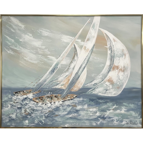 112 - LEE REYNOLDS (American 1936-2018) 'Sailing Boats', oil on canvas, 120cm x 150cm, framed.