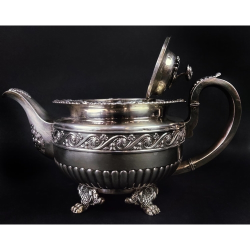 12 - SILVER THREE PIECE TEA SERVICE, George IV sterling silver, Dublin 1814 and 1825, comprising teapot, ... 