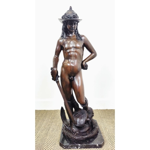 15 - BRONZE STATUE OF DAVID, with a sword, of recent manufacture, 100cm H.