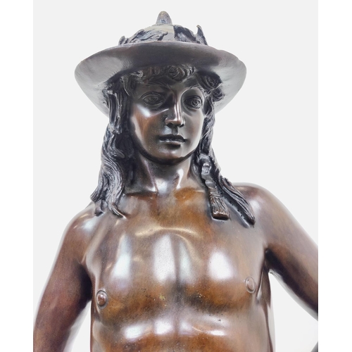 15 - BRONZE STATUE OF DAVID, with a sword, of recent manufacture, 100cm H.