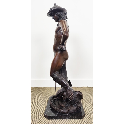 15 - BRONZE STATUE OF DAVID, with a sword, of recent manufacture, 100cm H.