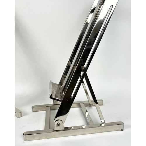 19 - EASELS, a pair, contemporary chrome, 105cm H. (2)