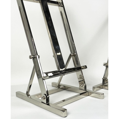 19 - EASELS, a pair, contemporary chrome, 105cm H. (2)