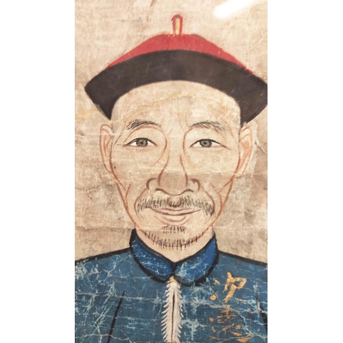 65 - CHINESE ANCESTRAL PORTRAIT, 19th century polychrome painted within a perspex box frame, 207cm x 131c... 