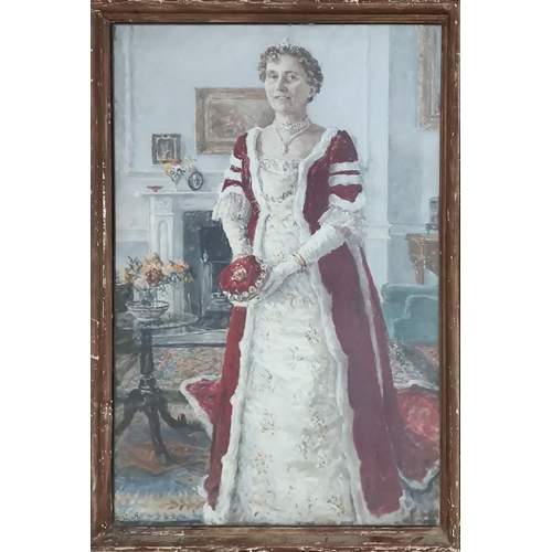 70 - VISCOUNTESS HARBERTON (1876-1945), 'Self portrait in robe worn to coronation of King George VI in 19... 