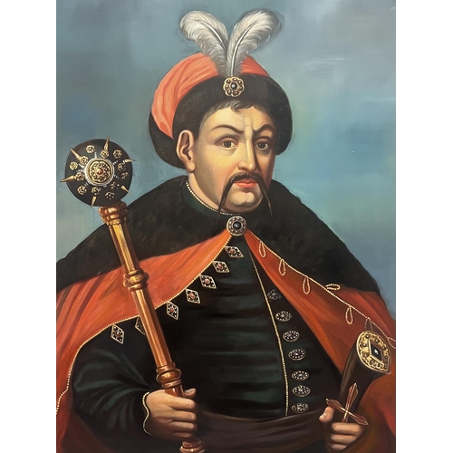 76 - 17TH CENTURY UKRANIAN MANNER, 'Portrait of Bohdan Khmelnytsky', oil on canvas, 183cm x 133cm, framed... 