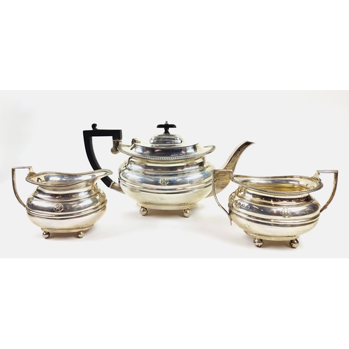 9 - TEA SERVICE, George V sterling silver, three piece by William Hutton & Sons Sheffield 1927, comprisi... 