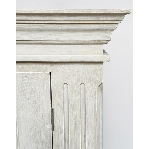 501 - ARMOIRE, French style traditionally grey painted with two panelled doors enclosing hanging above a f... 