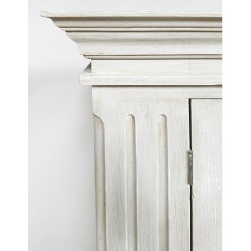 501 - ARMOIRE, French style traditionally grey painted with two panelled doors enclosing hanging above a f... 