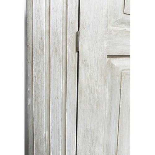 501 - ARMOIRE, French style traditionally grey painted with two panelled doors enclosing hanging above a f... 