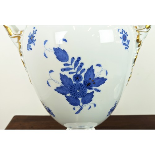 8 - HEREND LIDDED VASES, two, one with blue Chinese bouquet pattern, the other in green Chinese bouquet ... 