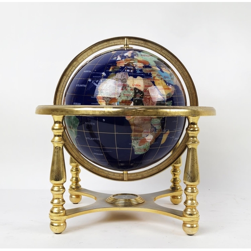 17 - GLOBE ON STAND, semi-precious stone with inset compass, 33cm H x 33cm W.