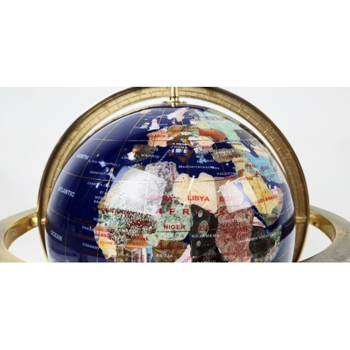 17 - GLOBE ON STAND, semi-precious stone with inset compass, 33cm H x 33cm W.