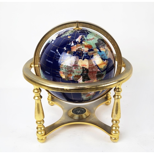 17 - GLOBE ON STAND, semi-precious stone with inset compass, 33cm H x 33cm W.