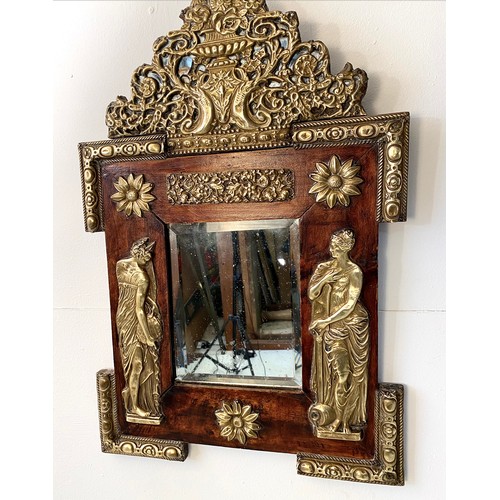 498 - WALL MIRROR, late 19th/early 20th century Dutch, with bevelled plate within wooden frame and repouss... 