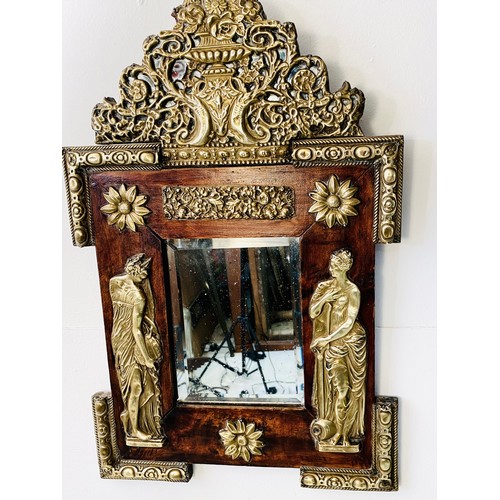 498 - WALL MIRROR, late 19th/early 20th century Dutch, with bevelled plate within wooden frame and repouss... 