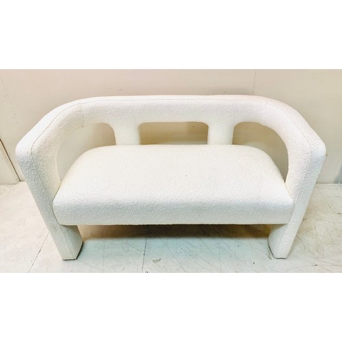 500 - SOFA, contemporary design with white woven upholstery, 75cm H x 126cm W x 60cm D