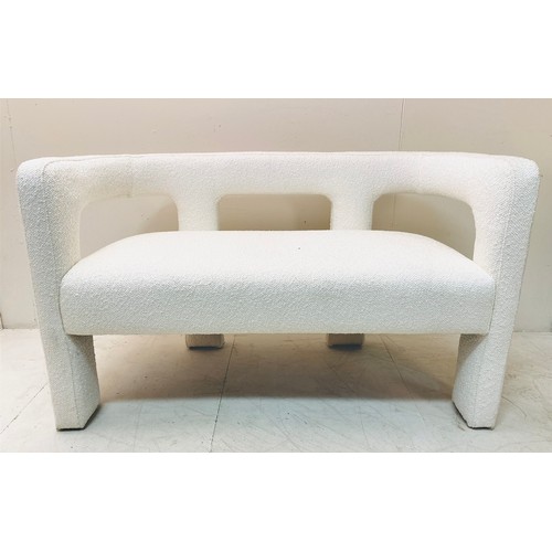 500 - SOFA, contemporary design with white woven upholstery, 75cm H x 126cm W x 60cm D