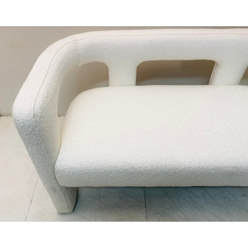 500 - SOFA, contemporary design with white woven upholstery, 75cm H x 126cm W x 60cm D