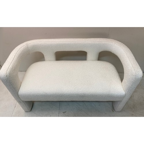 500 - SOFA, contemporary design with white woven upholstery, 75cm H x 126cm W x 60cm D