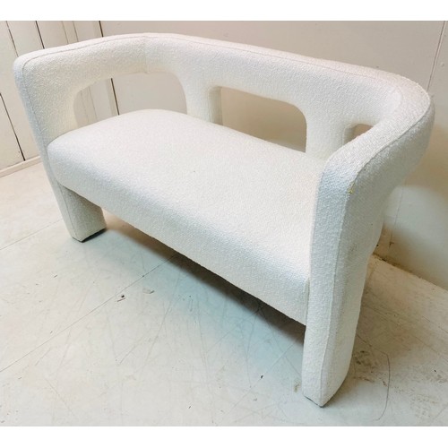 500 - SOFA, contemporary design with white woven upholstery, 75cm H x 126cm W x 60cm D