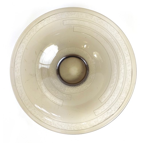 31 - SCHNEIDER ART DECO GLASS CENTRE BOWL, FROSTED BANDED DESIGN, 1930s, signed to base, 35cm diam.