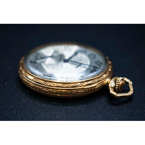 23 - GOLD ELGIN POCKET WATCH, 14ct with engraved initials.