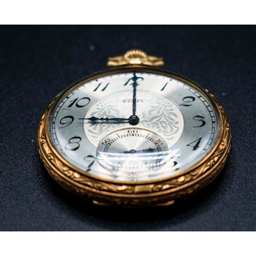 23 - GOLD ELGIN POCKET WATCH, 14ct with engraved initials.