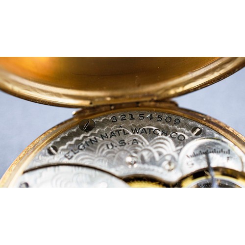 23 - GOLD ELGIN POCKET WATCH, 14ct with engraved initials.