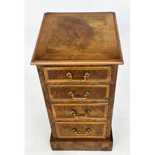 167 - BEDSIDE CHESTS, a pair, George III design burr walnut and crossbanded each with four graduated drawe... 