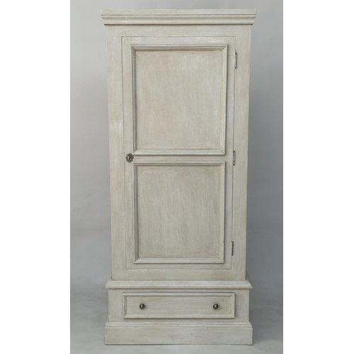 261 - ARMOIRE, French style grey painted with single panelled door enclosing hanging space above a full wi... 