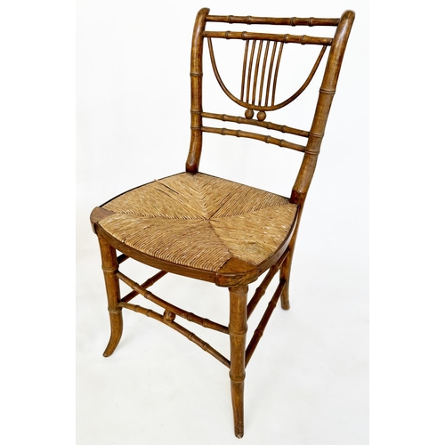 164 - FAUX BAMBOO SIDE CHAIRS, a pair, early 19th century faux bamboo carved fruitwood, 41cm W. (2)