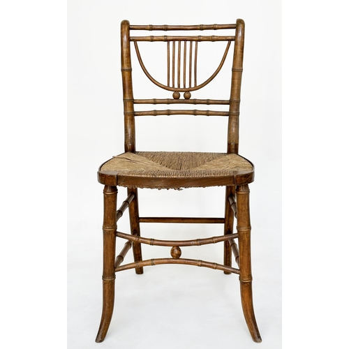 164 - FAUX BAMBOO SIDE CHAIRS, a pair, early 19th century faux bamboo carved fruitwood, 41cm W. (2)