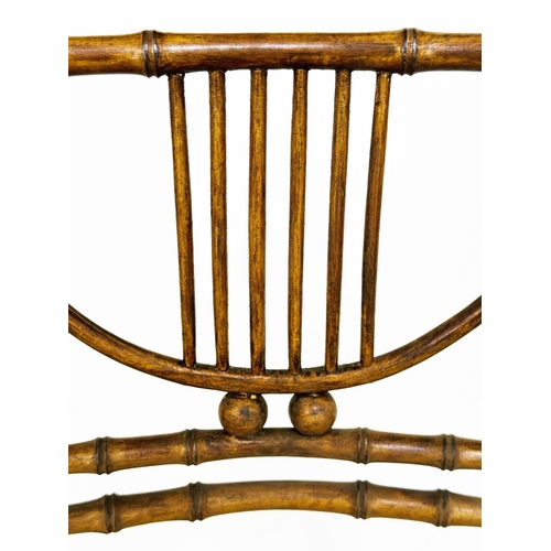 164 - FAUX BAMBOO SIDE CHAIRS, a pair, early 19th century faux bamboo carved fruitwood, 41cm W. (2)