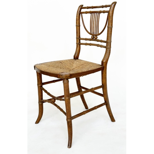 164 - FAUX BAMBOO SIDE CHAIRS, a pair, early 19th century faux bamboo carved fruitwood, 41cm W. (2)