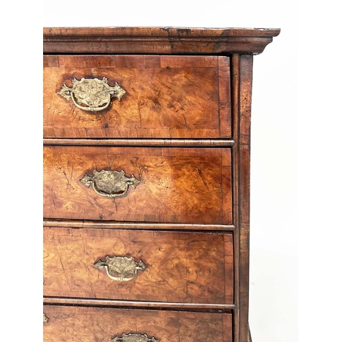 157 - CHEST, early 18th century English Queen Anne figured walnut and crossbanded with two short above thr... 