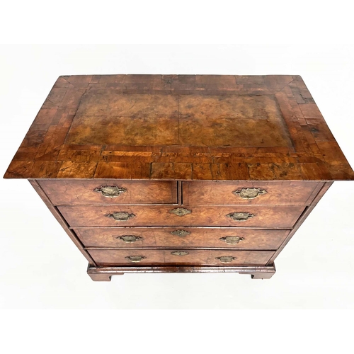 157 - CHEST, early 18th century English Queen Anne figured walnut and crossbanded with two short above thr... 