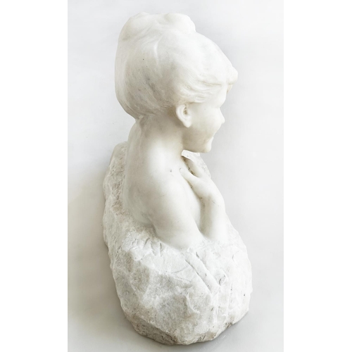 160 - MARBLE BUST, signed A. Butlerhoff, 45cm H x 48cm W.