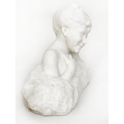 160 - MARBLE BUST, signed A. Butlerhoff, 45cm H x 48cm W.