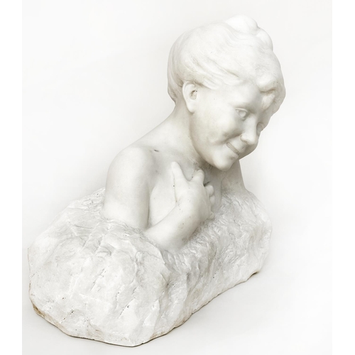 160 - MARBLE BUST, signed A. Butlerhoff, 45cm H x 48cm W.