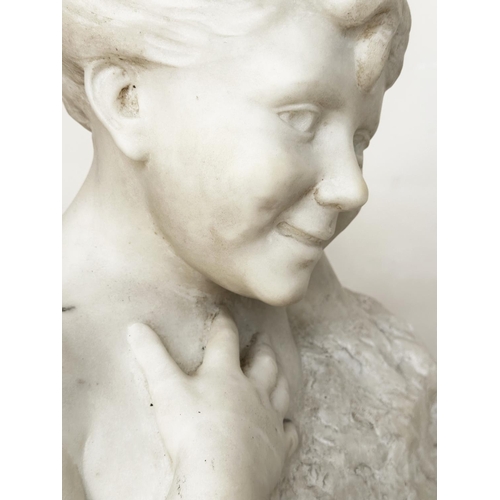 160 - MARBLE BUST, signed A. Butlerhoff, 45cm H x 48cm W.