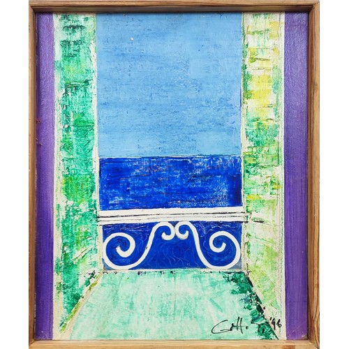 98 - ERNST GOTTSCHALK, 'Sea view with Balcony', oil on board,52cm x 43cm, signed, framed.