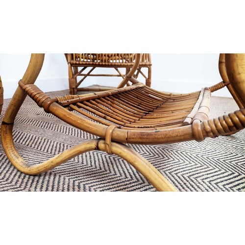 504 - FRANCO ALBINI STYLE CHAIRS, a pair, 1960's Italian bamboo, 101cm x 69, together with a matching coff... 