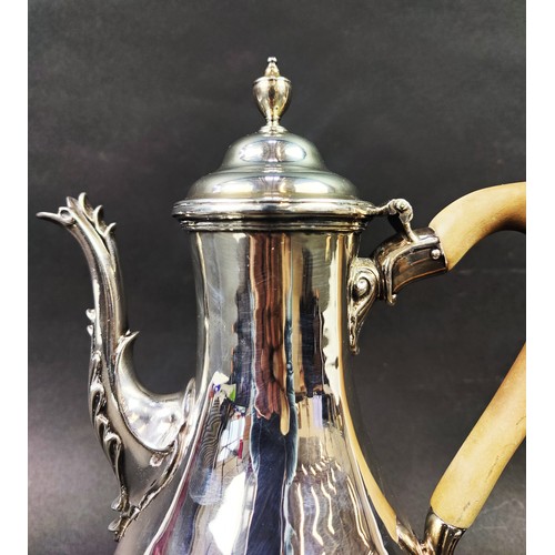 5 - SILVER GEORGE III COFFEE POT, London 1784, makers mark for John King, baluster body, acanthus decora... 