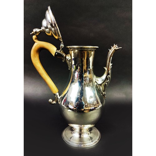 5 - SILVER GEORGE III COFFEE POT, London 1784, makers mark for John King, baluster body, acanthus decora... 