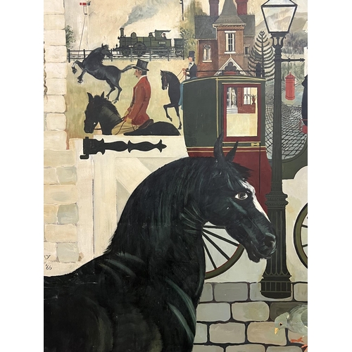 66 - PERRY (20th century British), 'The Black Beauty', oil on board, 113cm x 186cm, framed.