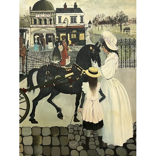 66 - PERRY (20th century British), 'The Black Beauty', oil on board, 113cm x 186cm, framed.